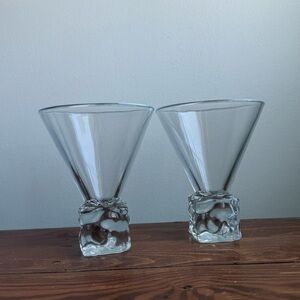2 Di Saronno 5" Vintage Clear Melting Ice Cube Martini Glasses Made in Italy